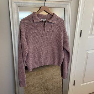 American Eagle Women's Purple 1/4 Zip Up Waffle Knit Long Sleeve Sweater Size S